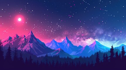 Fototapeta premium The snowy mountains with the starry sky and the Milky Way are so beautiful.