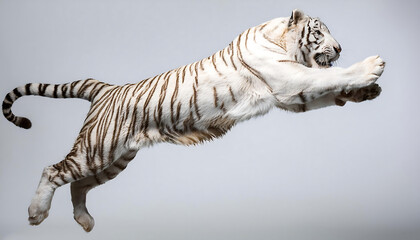white tiger leaping in midair
