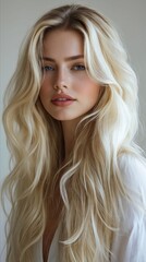 Naklejka premium A woman with long blonde hair is posing for a picture