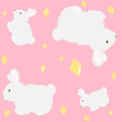White rabbit background with sparkling stars