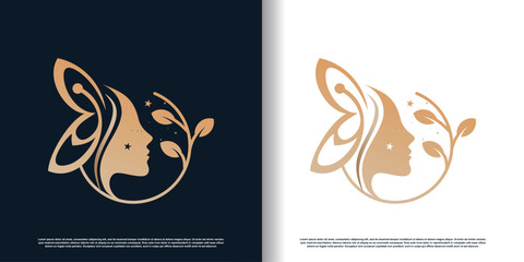 beauty women logo with creative unique concept premium vector
