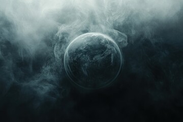 Minimalist Depiction of Planet Surrounded by Smoke with Space for Text