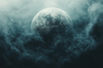 Minimalist Depiction of Planet Surrounded by Smoke with Space for Text