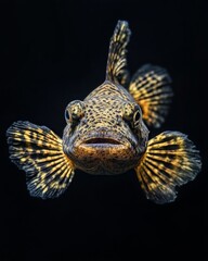 Fototapeta premium the Plecostomus fish, portrait view, Isolated on black Background