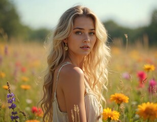 Obraz premium Blonde Girl in the Wheat Field | Vintage Women
