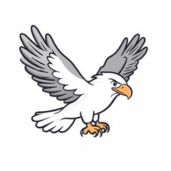 Obraz premium A cartoon eagle with spread wings is flying in the air.