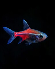 the Neon Tetra Fish, Isolated on black Background