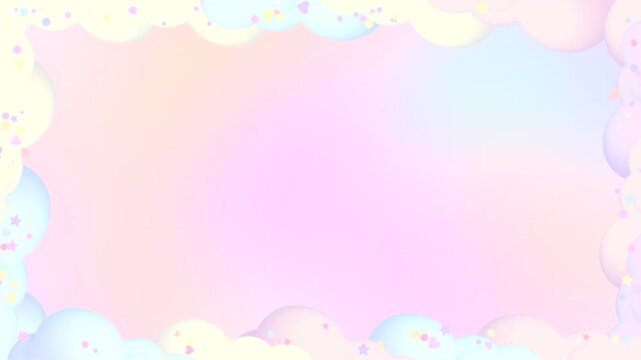 Looped cartoon clouds frame on a colorful pastel gradient background animation.