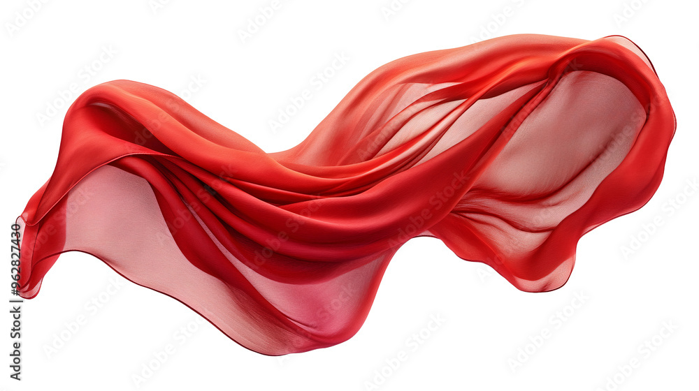 Poster floating red fabric isolated on transparent background. design element, abstract background. generat