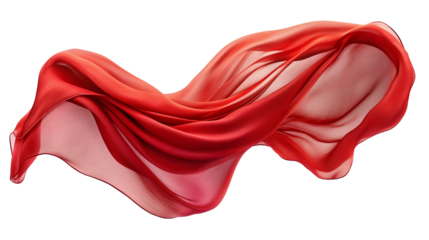 Floating red fabric isolated on transparent background. Design element, abstract background. Generative AI