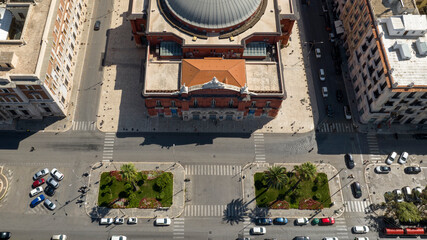 Aerial view of the Petruzzelli Theatre in Bari, Puglia, Italy. It is the largest theatre in the...