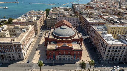 Aerial view of the Petruzzelli Theatre in Bari, Puglia, Italy. It is the largest theatre in the...