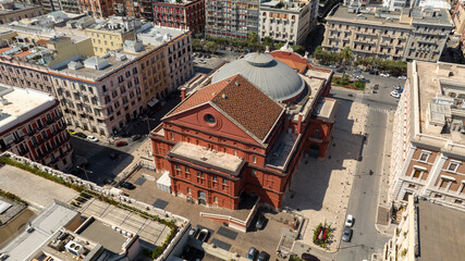 Aerial view of the Petruzzelli Theatre in Bari, Puglia, Italy. It is the largest theatre in the...