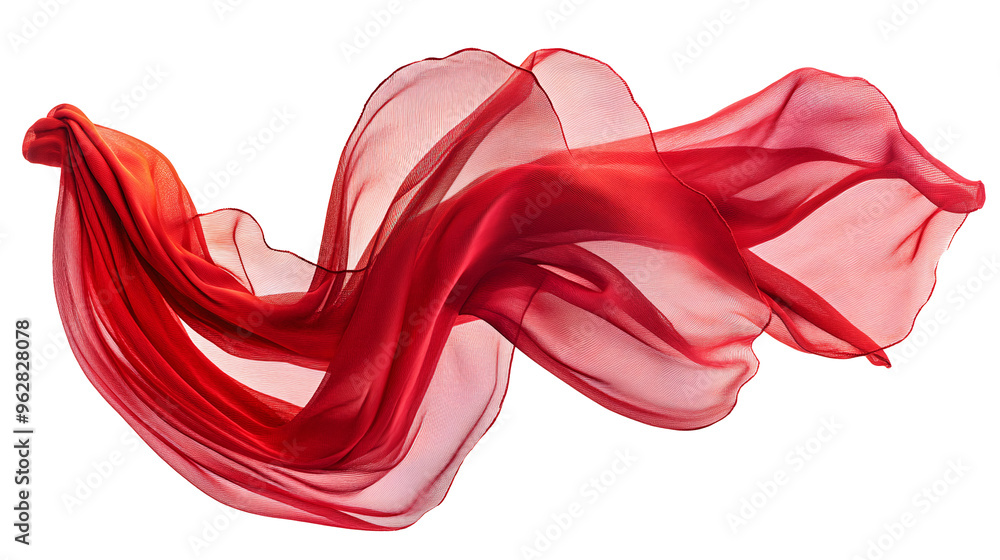 Poster floating red fabric isolated on transparent background. design element, abstract background. generat