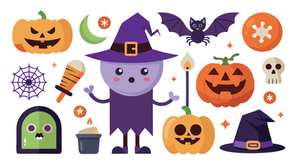 Flat halloween element collection on white background