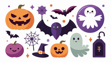 Naklejka premium Flat halloween element collection on white background