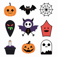 Flat halloween element collection on white background