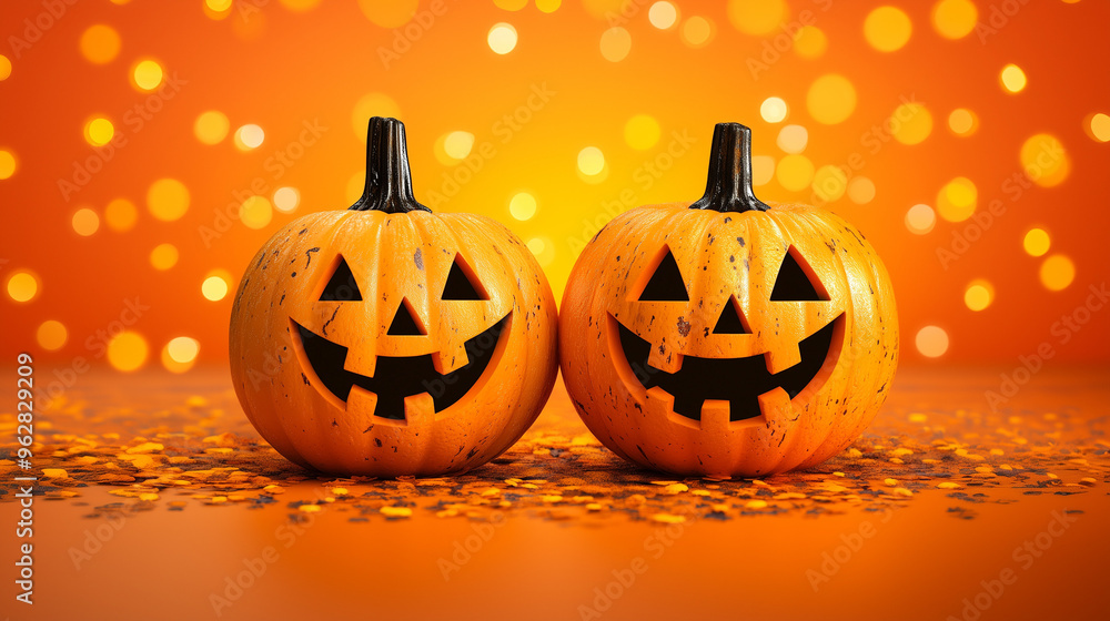 Fototapete happy halloween banner or party invitation background with clouds, bats and pumpkins in paper cut st