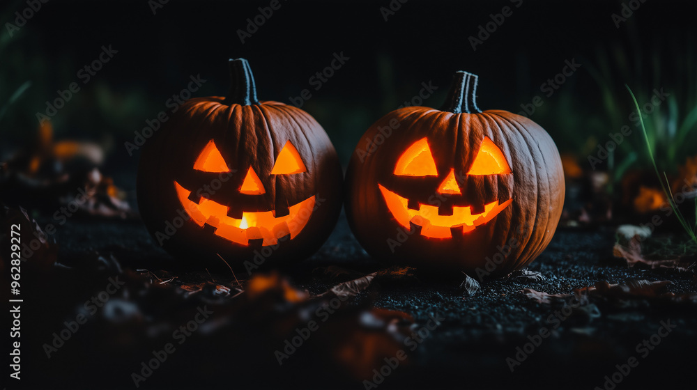 Fototapete happy halloween banner or party invitation background with clouds, bats and pumpkins in paper cut st