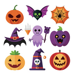 Flat halloween element collection on white background