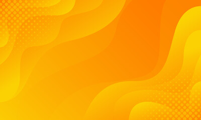 Bright orange-yellow gradient abstract fluid wave background with halftone, modern dynamic wallpaper. Suitable for templates, sales banners, business, ads, web and pages