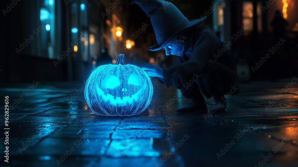 Fototapete happy halloween banner or party invitation background with clouds, bats and pumpkins in paper cut st