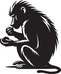 Baboon Monkey animal Silhouette isolated on white background