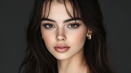 Naklejka premium A woman with long brown hair and blue eyes