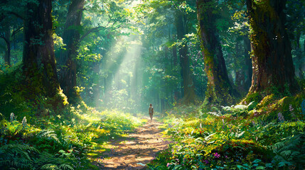 morning in the forest, Hiking in the beautiful natural forest