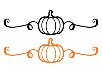 Logo con calabaza con línea de decoración de caligrafía como marco para su uso en felicitaciones y tarjetas del Día de Acción de Gracias © teracreonte