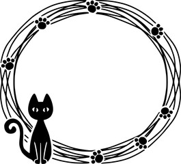 手描きの黒猫の丸フレーム
