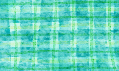 Fototapeta premium エメラルドグリーンの可愛い水彩チェック柄背景