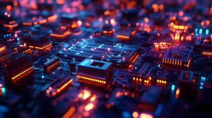 Obraz premium Futuristic Circuit Board Connectivity with Glowing Data Streams and Seamless Digital Physical