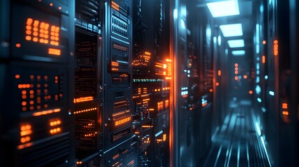 Fototapeta premium Sleek and Modern Data Center Infrastructure with Futuristic Aesthetic