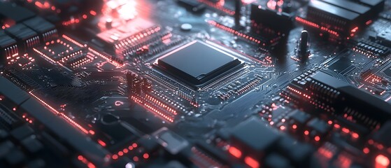 Fototapeta premium Cutting Edge Cyberpunk Inspired Processor Unit with Complex Circuit Board Topography