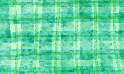 Fototapeta premium 緑色の可愛い水彩チェック柄背景