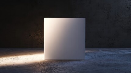 3D mockup of a white box with smooth, matte texture, illuminated by direct focused lighting