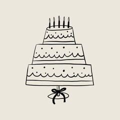 Elegant Line Art Illustration of a Tiered Celebration Cake