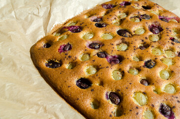 Sponge cake. Delicious pie with grapes.