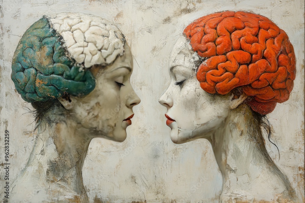 Poster cognitive augmentation cognitive interface artistic representation of two women with brains exposed 