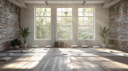 Obraz premium Yoga Studio with Large Windows and Natural Light