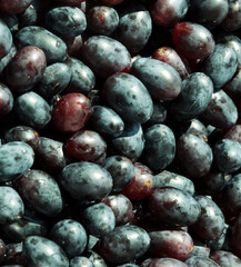 Grapes after washing. Clean cores of ripe grapes. Top view.