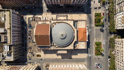 Zenithal aerial view of the Petruzzelli Theatre in Bari, Puglia, Italy. It is the largest theatre...