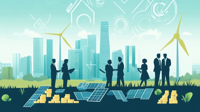 Traders in a carbon market exchanging credits to support renewable energy initiatives