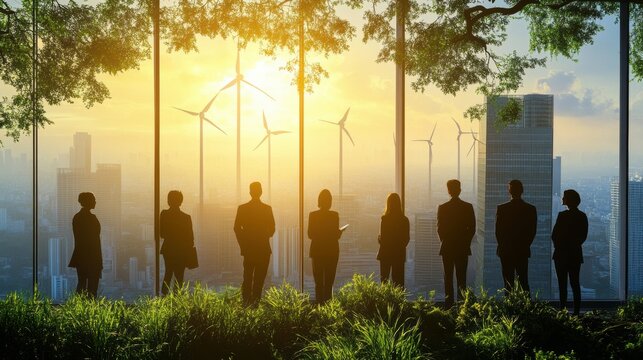 Corporate executives discussing decarbonization strategies for achieving carbon neutrality