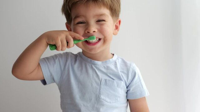 child boy brushing teeth with toothbrush, Healthcare, Oral hygiene