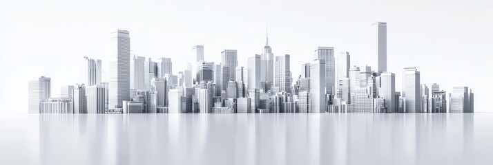 3D render of a city skyline on white background, detailed environment