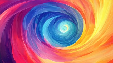 Fototapeta premium Abstract art with a rainbow spiral circle, set in a dreamlike style. Vibrant colors swirling in a dynamic vector illustration background