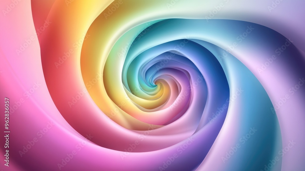 Poster abstract rainbow spiral circle, rendered in soft gradients and vibrant hues, creating a dreamlike at