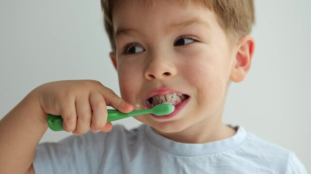 child boy brushing teeth with toothbrush, Healthcare, Oral hygiene
